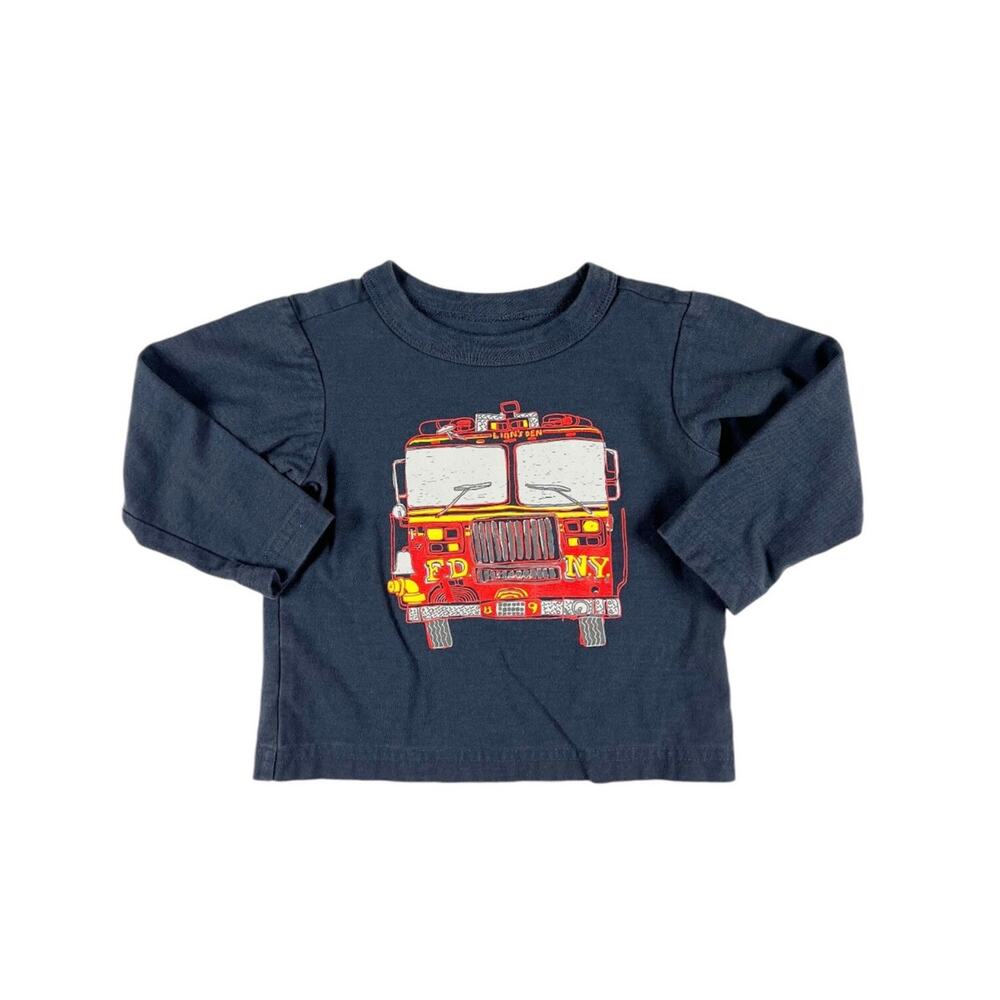 Tea Collection Fire Truck Long Sleeve Graphic Tee Navy Blue 6-9 Months
